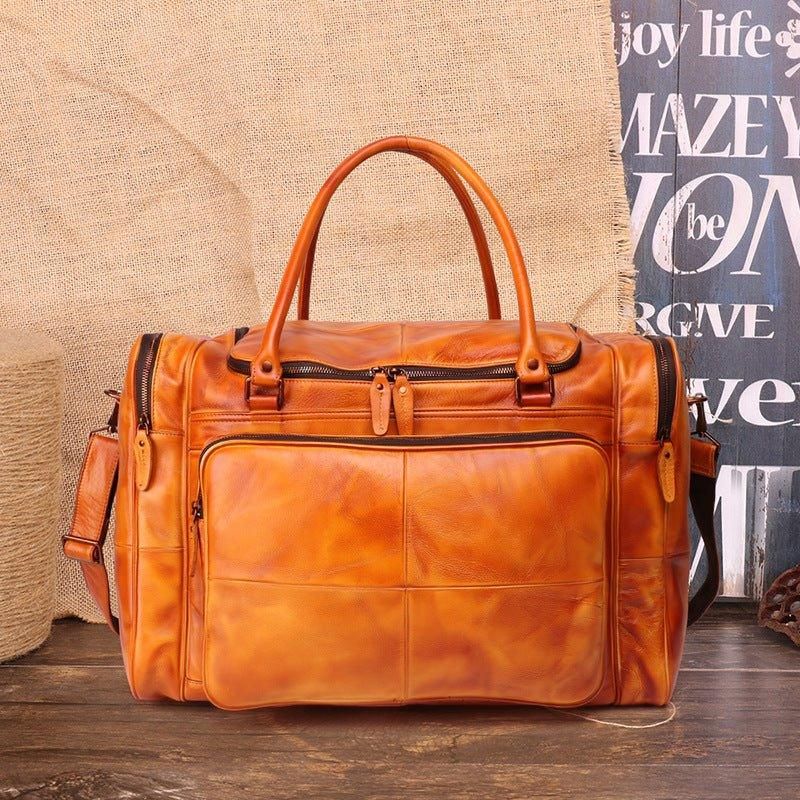 Designová Víkendová Taška Kožená Zelenina Vyčiněná